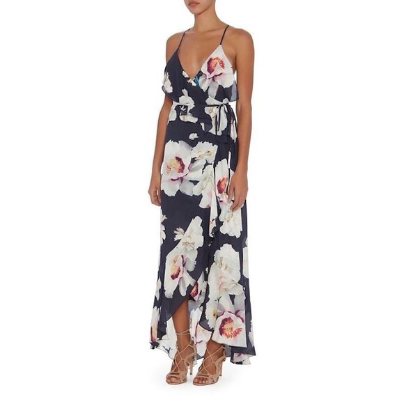 Intermix Women’s Barletta Maxi Wrap Dress Floral Print Navy Blue Silk Medium - Picture 1 of 10